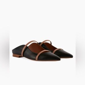 Malone Souliers Maureen Flats 6.5 Black Tan Double Strap Pointed